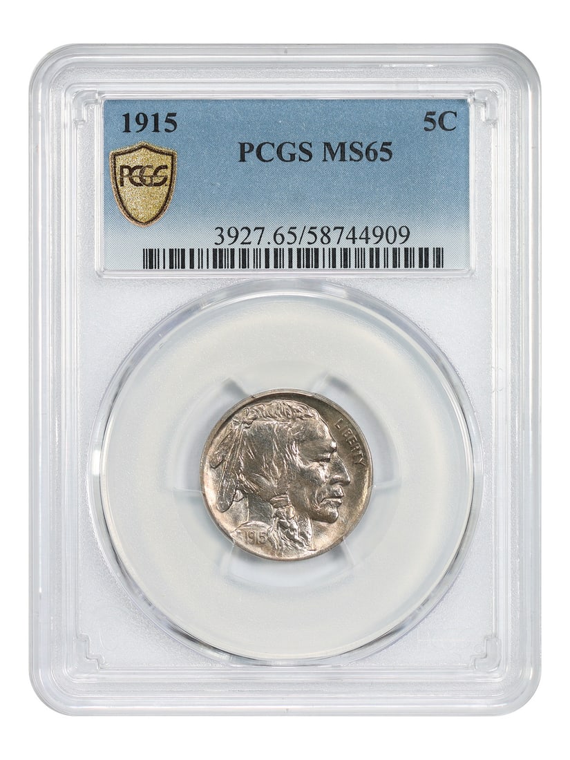 1915 Buffalo Nickel Five Cent Coin PCGS MS65 Philadelphia Mint: 1915 Buffalo Nickel Five Cent Coin PCGS MS65 Philadelphia Mint This is a 1915 Buffalo Nickel with a denomination of 5 cents, graded MS65 by PCGS. The coin is uncirculated and was minted in Philadelphi