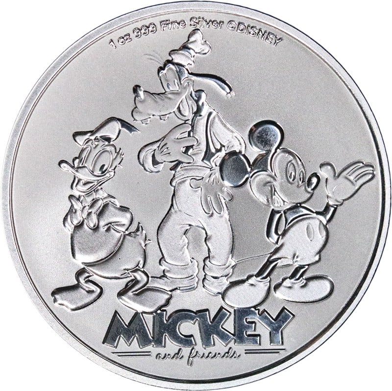 2025 Niue $2 Silver Coin Mickey and Friends 1 oz Uncirculated: 2025 Niue $2 Silver Coin Mickey and Friends 1 oz Uncirculated This 2025 Niue 1 Ounce Silver $2 coin features the Disney Mickey & Friends design. The coin is uncirculated, with a brilliant uncirculated