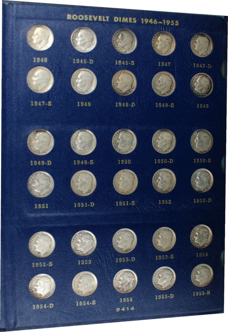 Whitman Album Set of Circulated Roosevelt Dimes 1946 to Around 1970 (1 of 9)