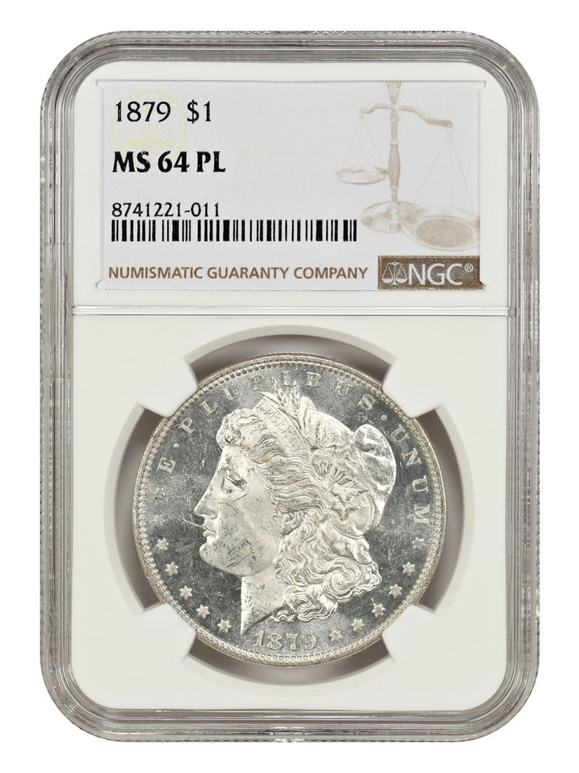 NGC MS64PL 1879 Morgan Silver Dollar Philadelphia Mint Uncirculated: NGC MS64PL 1879 Morgan Silver Dollar Philadelphia Mint Uncirculated This is an uncirculated 1879 Morgan Dollar graded MS64PL by NGC. The coin features a prooflike strike and was minted in Philadelphia
