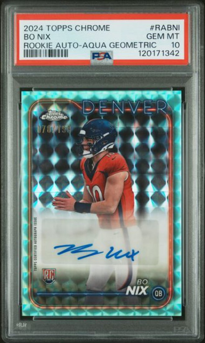 2024 Topps Chrome Bo Nix Aqua Rookie Auto Card PSA 10 /199 (1 of 2)