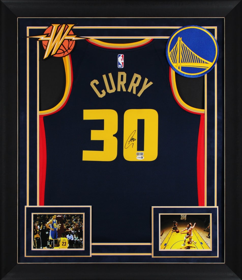 Stephen Curry Signed Navy Nike 2024 City Swingman Framed Jersey JSA (1 of 2)