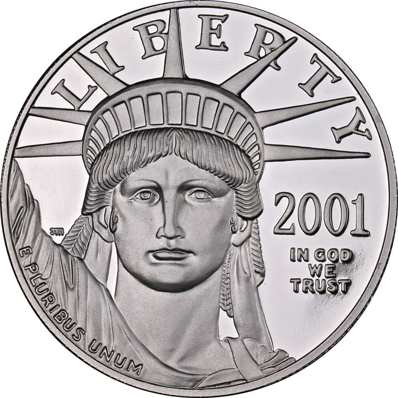2001-W $100 Platinum Proof Eagle Coin in Original Government Packaging with COA: 2001-W $100 Platinum Proof Eagle Coin in Original Government Packaging with COA This 2001-W Platinum American Eagle $100 Proof Bullion Coin features exceptional luster and a strong strike. It is compo