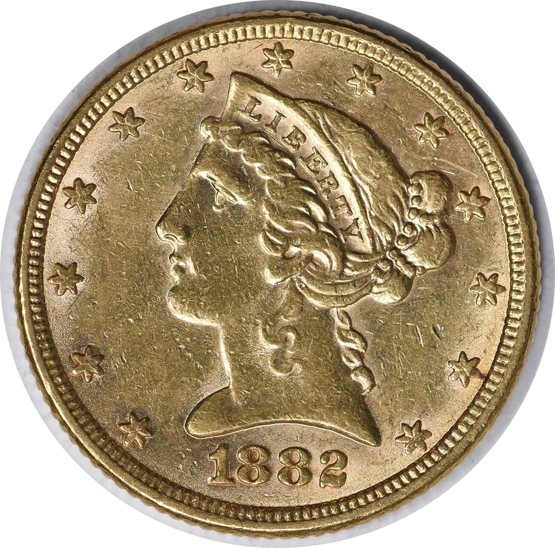 1882 $5 Gold Liberty Head Coin AU Design by Gobrecht (1 of 2)
