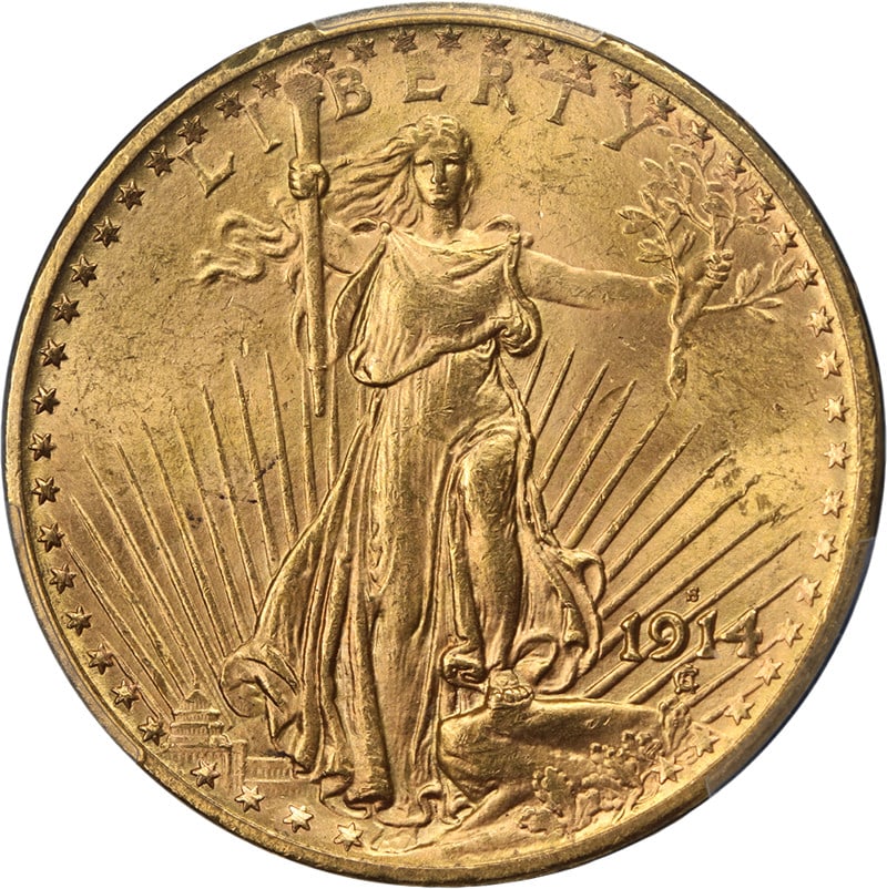 1914-S Saint-Gaudens $20 Gold Coin PCGS MS63 With Strong Strike (1 of 4)