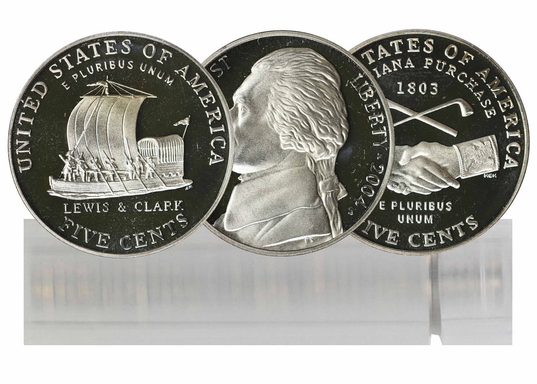 Pair of 2004-S Proof Jefferson Nickel Rolls Keel Boat and Peace Medal Designs (1 of 3)