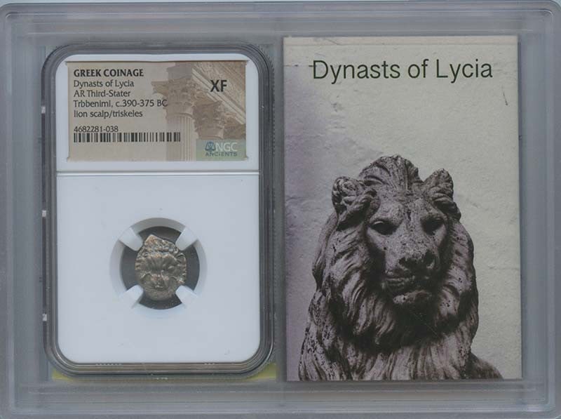 Ancient Greek AR Third Stater Dynasty of Lycia NGC XF40: Ancient Greek AR Third Stater Dynasty of Lycia NGC XF40 This ancient Greek coin, a Third Stater from the Dynasty of Lycia, dates back to 390-375 BC. Graded as XF40 by NGC, this coin showcases its hist
