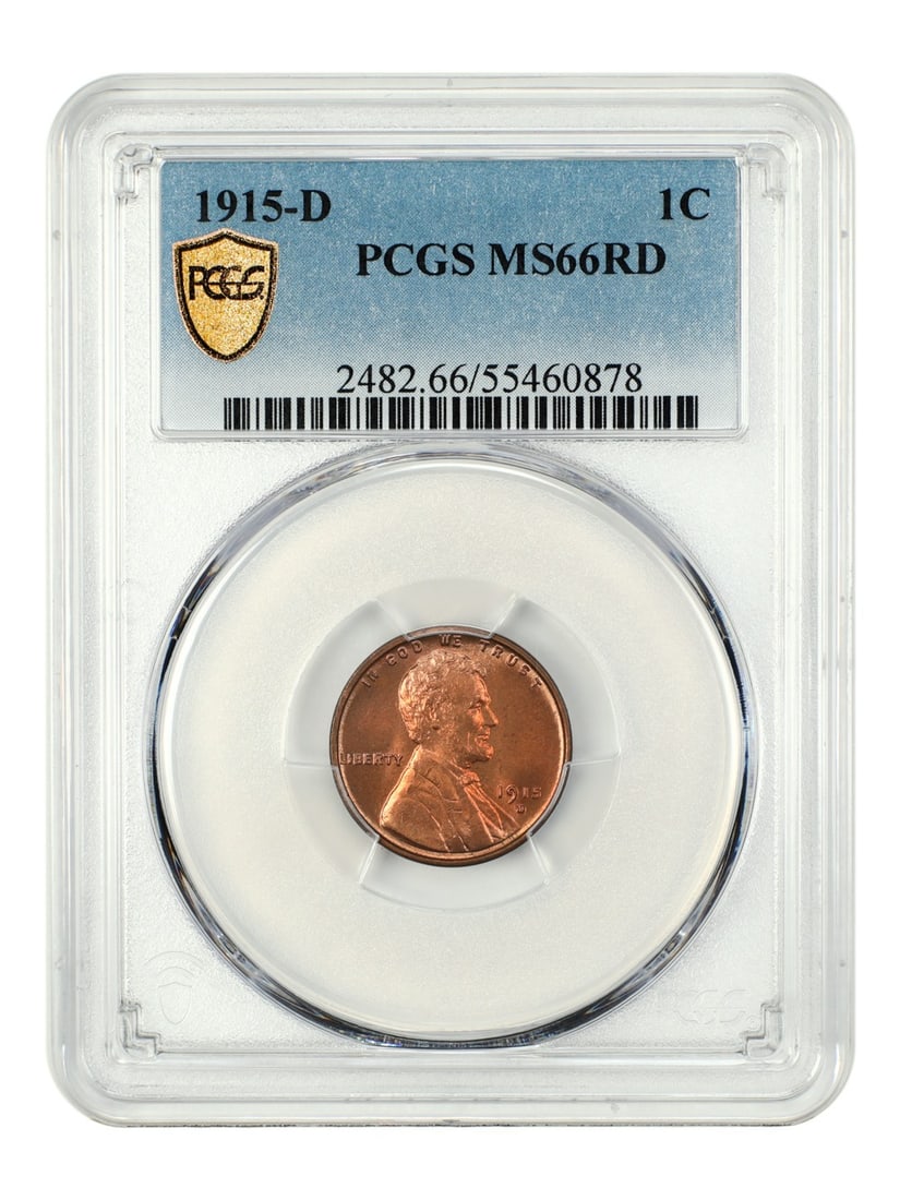 1915-D Lincoln Wheat Cent PCGS MS66RD Red Uncirculated Denver Mint: 1915-D Lincoln Wheat Cent PCGS MS66RD Red Uncirculated Denver Mint This is a 1915-D Lincoln Cent (Wheat Reverse) graded MS66RD by PCGS. This uncirculated coin, minted in Denver, features deep cherry-r