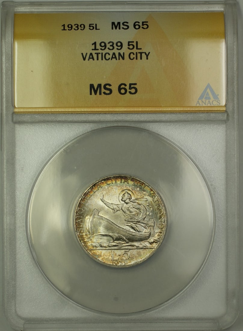 ANACS MS 65 1939 Silver 5 Lire Coin Vatican City (1 of 2)