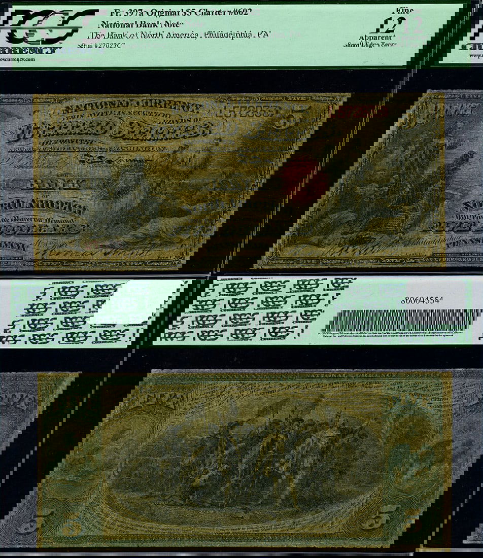 1865 $5 National Bank Note Philadelphia Bank of North America PCGS Fine 12 (1 of 3)