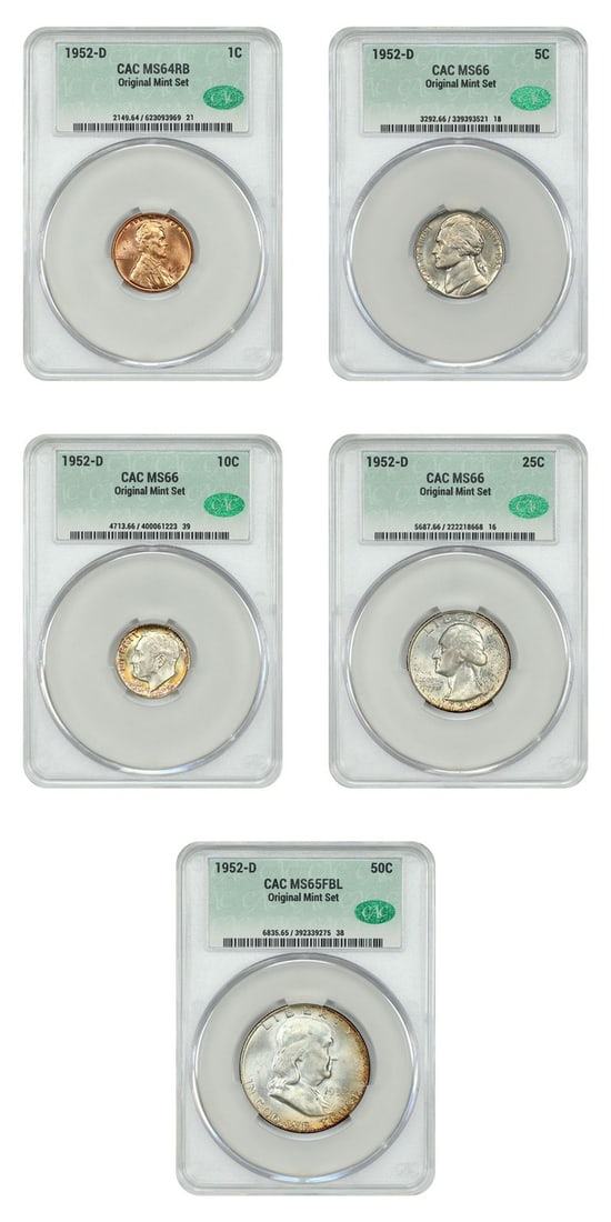 CACG Certified 1952-D Mint Set 1C to 50C MS64-66 Uncirculated Coins (1 of 4)