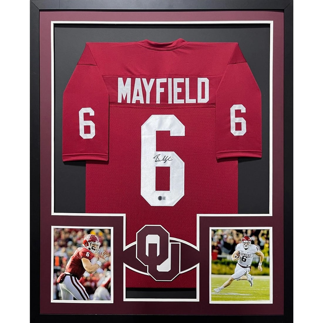Baker Mayfield Signed Framed OU Jersey Beckett Authenticated 42x34: Baker Mayfield Signed Framed OU Jersey Beckett Authenticated 42x34 This autographed Baker Mayfield framed jersey is a must-have for any football fan. Authenticated by Beckett, a leader in sports memor