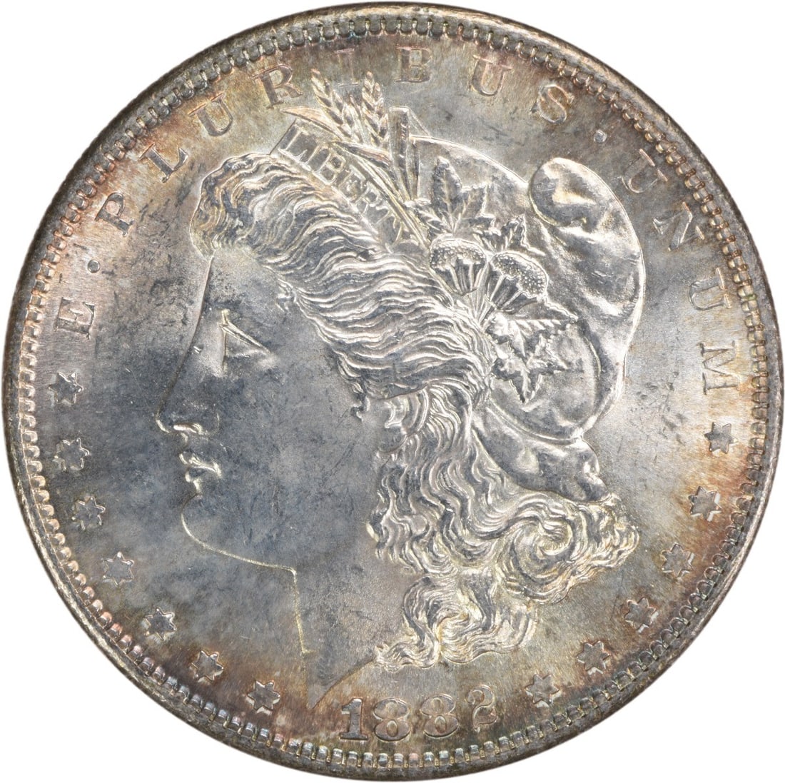 1882-S Morgan Silver Dollar Choice BU Uncertified Toned Silver: 1882-S Morgan Silver Dollar Choice BU Uncertified Toned Silver This 1882-S Morgan Silver Dollar is a remarkable piece for collectors, showcasing a beautiful choice BU (Brilliant Uncirculated) conditio