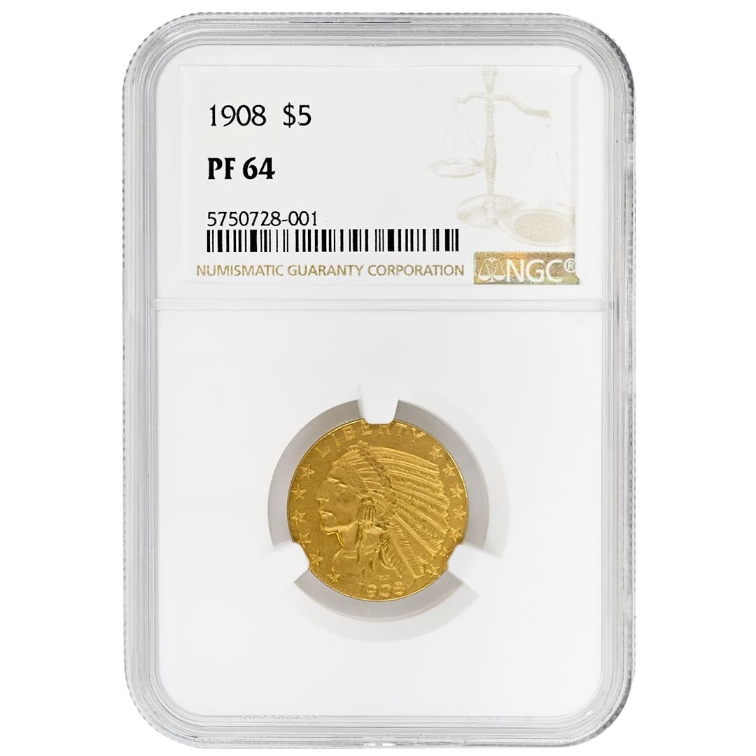 1908 Indian Head $5 Gold Proof PF64 NGC Certified United States Coin (1 of 2)