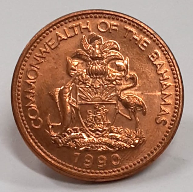 Roll of 50 Bahamas 1990 1 Cent Coins with Starfish Design KM59a Uncirculated: Roll of 50 Bahamas 1990 1 Cent Coins with Starfish Design KM59a Uncirculated This listing features a roll of fifty uncirculated 1990 Bahamas 1 Cent coins, each displaying Queen Elizabeth II and a star