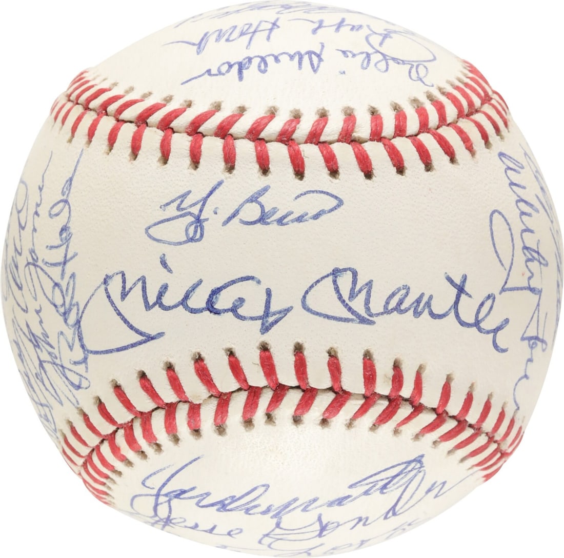 1961 New York Yankees Signed Baseball Mickey Mantle PSA Authenticated 33 Signatures: 1961 New York Yankees Signed Baseball Mickey Mantle PSA Authenticated 33 Signatures This official American League baseball is a remarkable piece of sports memorabilia, showcasing the signatures of thi
