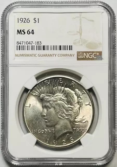 1926 Peace Dollar NGC MS64 Certified Silver Coin (1 of 2)