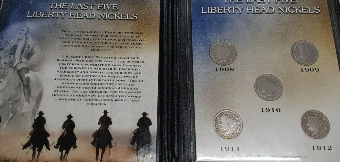 Set of Five Liberty V Nickels 1908 to 1912 in Presentation Folder (1 of 4)