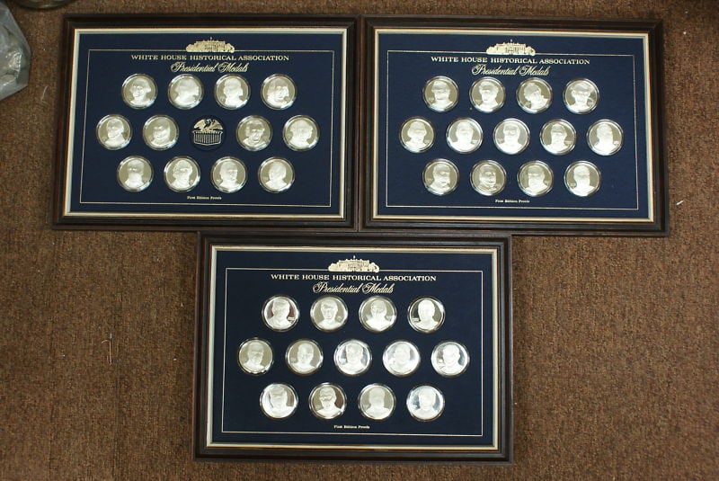 Set of 38 Sterling Silver US Presidential Medals by White House Historical Association: Set of 38 Sterling Silver US Presidential Medals by White House Historical Association This set features 38 un-used sterling silver proof presidential medals produced by the White House Historical Ass