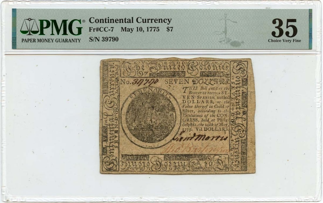 1775 $7 Continental Currency FR#CC-7 PMG VF35 Certified Note (1 of 2)