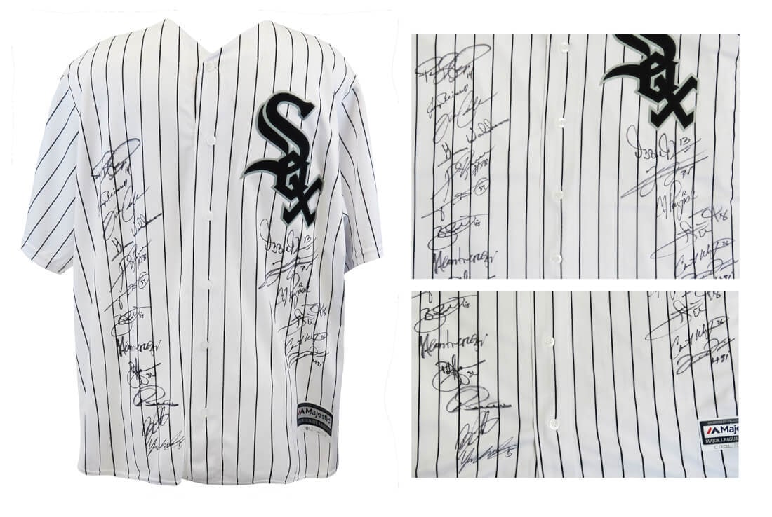 2005 White Sox Team Signed Pinstripe Jersey 18 Autographs SS COA: 2005 White Sox Team Signed Pinstripe Jersey 18 Autographs SS COA Celebrate the legacy of the 2005 World Champion Chicago White Sox with this authentic white pinstripe Majestic baseball jersey, featuri