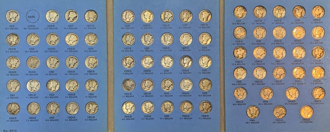 Almost Complete 1916-1945 Mercury Dime Set in Whitman Folder Missing 1916-D (1 of 5)