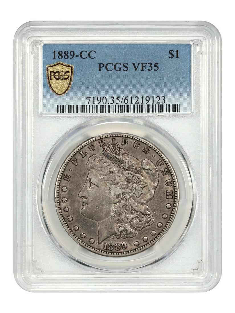 PCGS VF35 1889 Carson City Morgan Silver Dollar Key Date Coin: PCGS VF35 1889 Carson City Morgan Silver Dollar Key Date Coin This 1889-CC Morgan Dollar is a highly sought-after key date in the Morgan silver dollar series, often referred to as "The King of the CCs