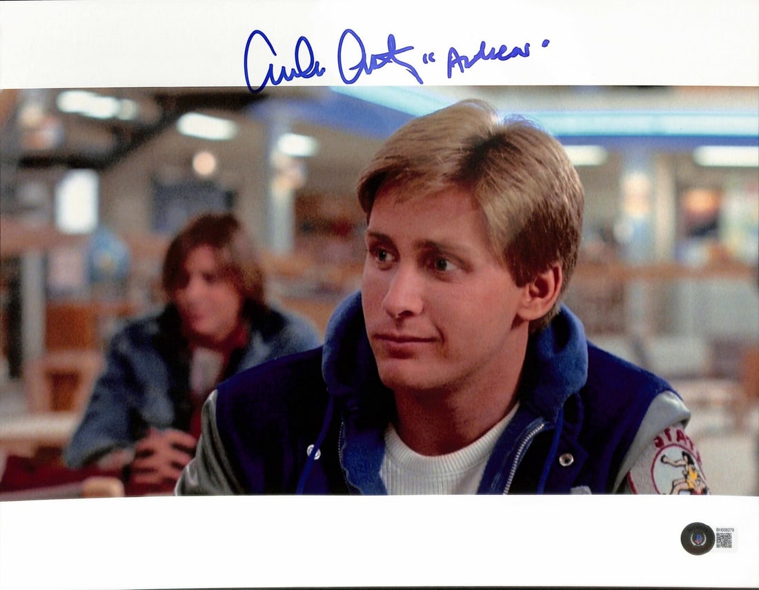 Emilio Estevez Signed 11x14 Photo The Breakfast Club BAS Certified: Emilio Estevez Signed 11x14 Photo The Breakfast Club BAS Certified This 11x14 color photograph features Emilio Estevez as Andrew from the iconic movie The Breakfast Club. The photo is signed in blue p