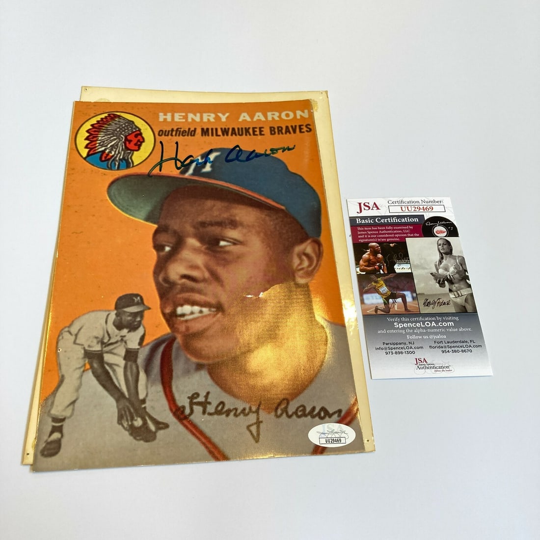 Hank Aaron Signed 1954 Topps Artwork JSA COA 1 of 1 RARE: Hank Aaron Signed 1954 Topps Artwork JSA COA 1 of 1 RARE This is an extraordinary piece of baseball memorabilia: an original Topps production artwork of Hank Aaron's 1954 Topps rookie card, beautifull