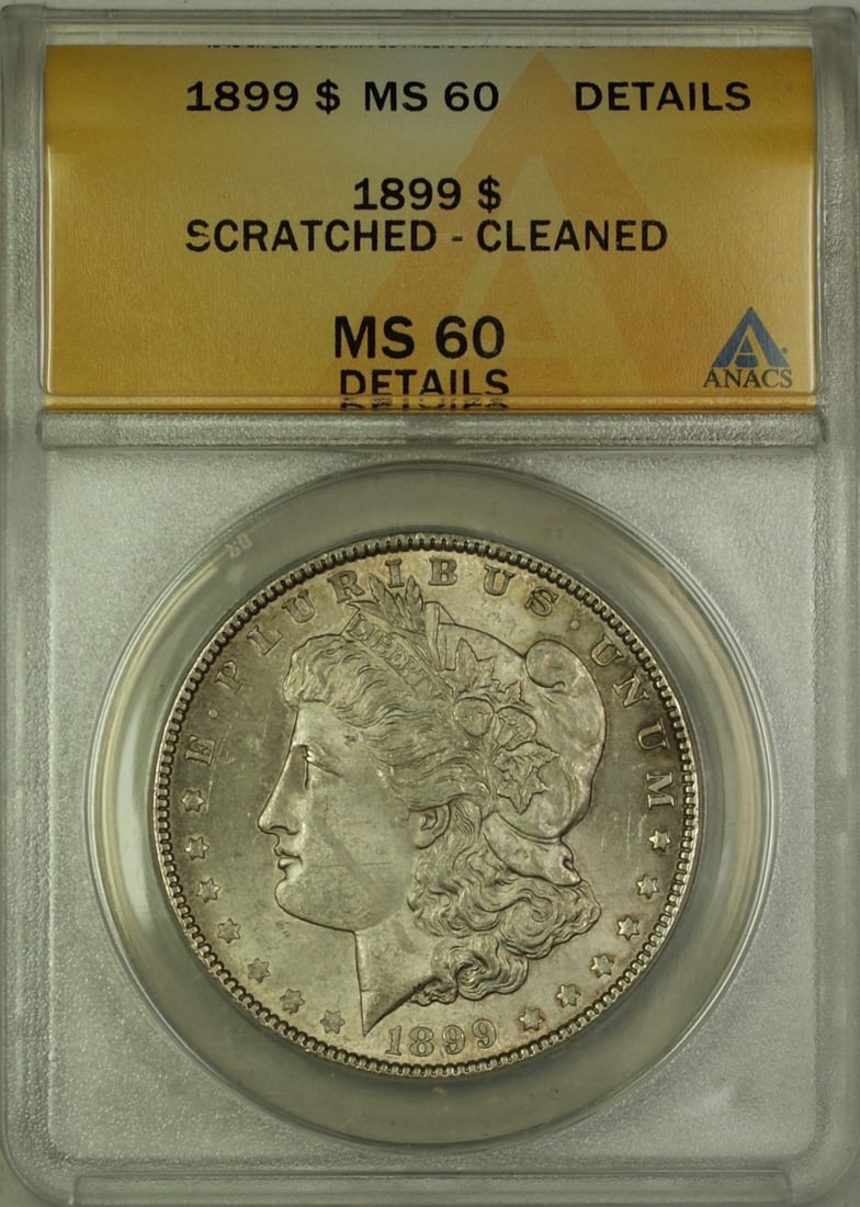 ANACS Certified 1899 Morgan Dollar MS-60 Details Silver Coin Philadelphia Mint: ANACS Certified 1899 Morgan Dollar MS-60 Details Silver Coin Philadelphia Mint This 1899 Morgan Silver Dollar coin is certified by ANACS with a grade of MS-60 Details. The coin has been professionally