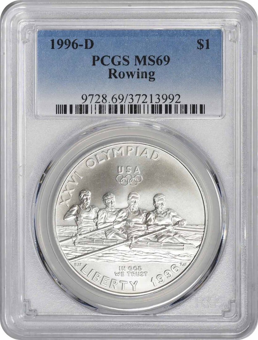 1996-D Olympic Silver Commemorative Dollar MS69 PCGS 90% Silver: 1996-D Olympic Silver Commemorative Dollar MS69 PCGS 90% Silver Celebrate the legacy of the 1996 Summer Olympics with this stunning Silver Commemorative Dollar, graded MS69 by PCGS. This uncirculated