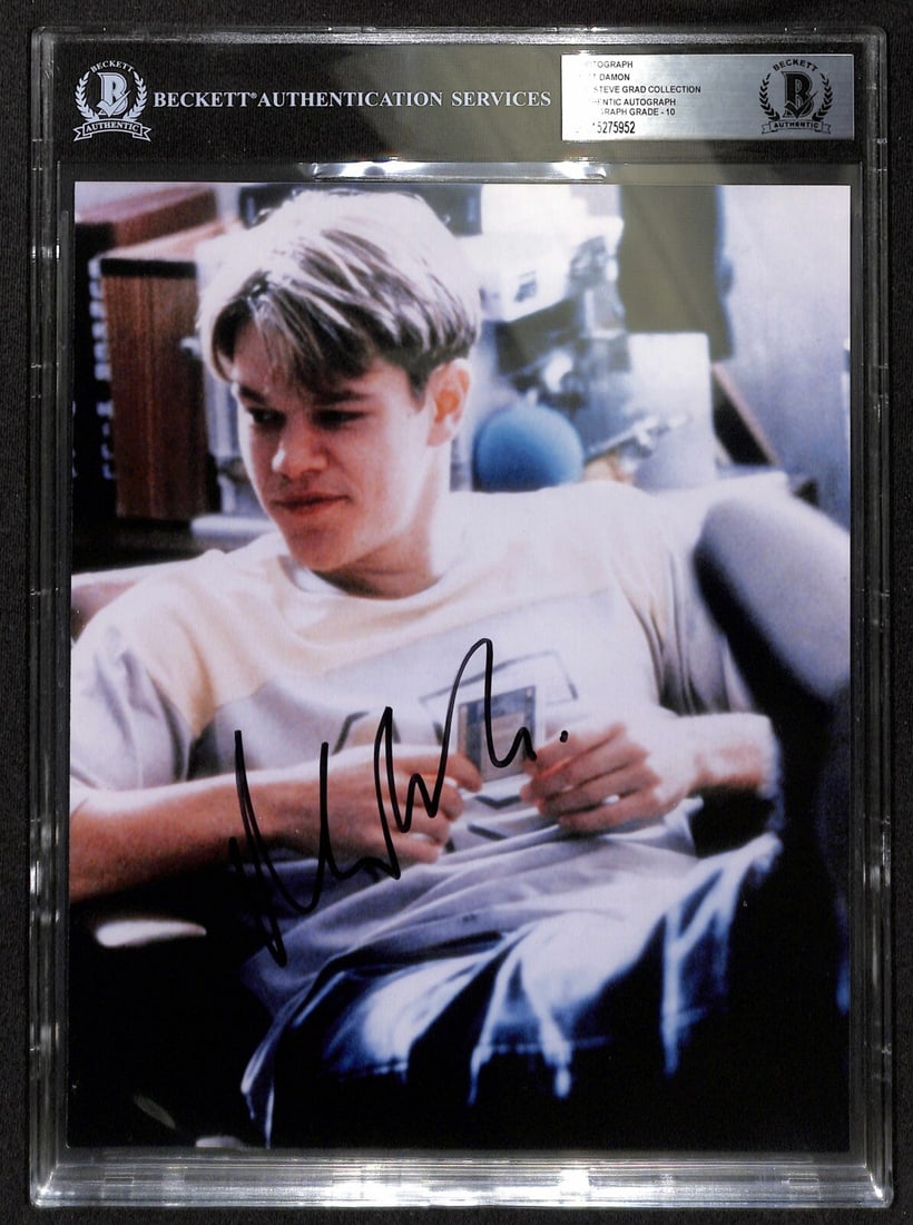 Autographed 8x10 Photo of Matt Damon in Good Will Hunting Beckett AutoGrade 10: Autographed 8x10 Photo of Matt Damon in Good Will Hunting Beckett AutoGrade 10 This is an original 8x10 color photograph signed by Matt Damon from the film Good Will Hunting. The autograph has been au