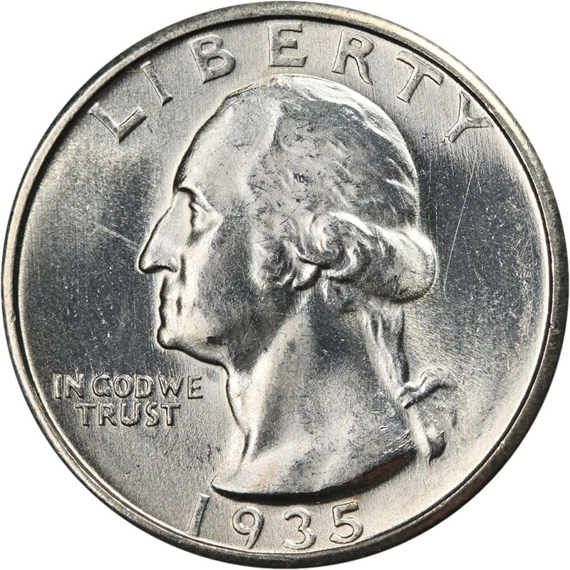 1935-S Washington Quarter BU Blast White Superb Luster Coin: 1935-S Washington Quarter BU Blast White Superb Luster Coin This 1935-S Washington Quarter exhibits superb eye appeal with exceptional luster and a strong strike. Its blast white finish highlights the