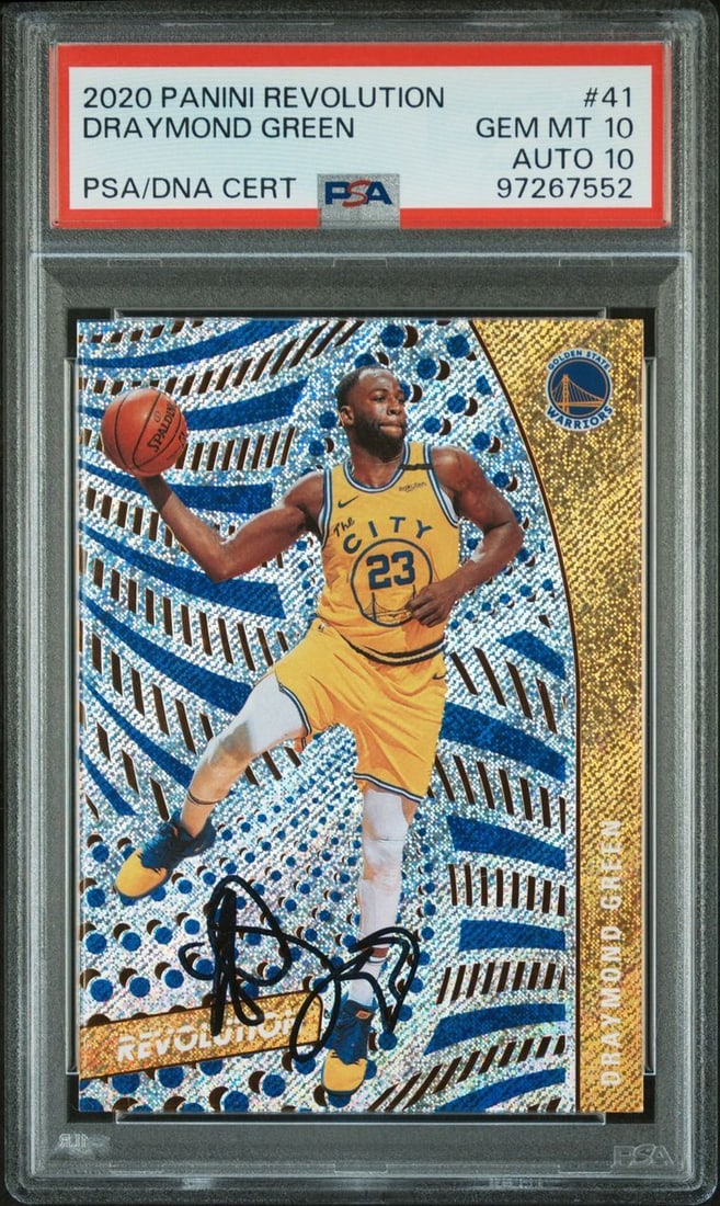 2020 Panini Revolution #41 Draymond Green Signed Card PSA 10 Gem Mint: 2020 Panini Revolution #41 Draymond Green Signed Card PSA 10 Gem Mint This is a 2020 Panini Revolution #41 sports trading card featuring Draymond Green, a key player for the Golden State Warriors. The