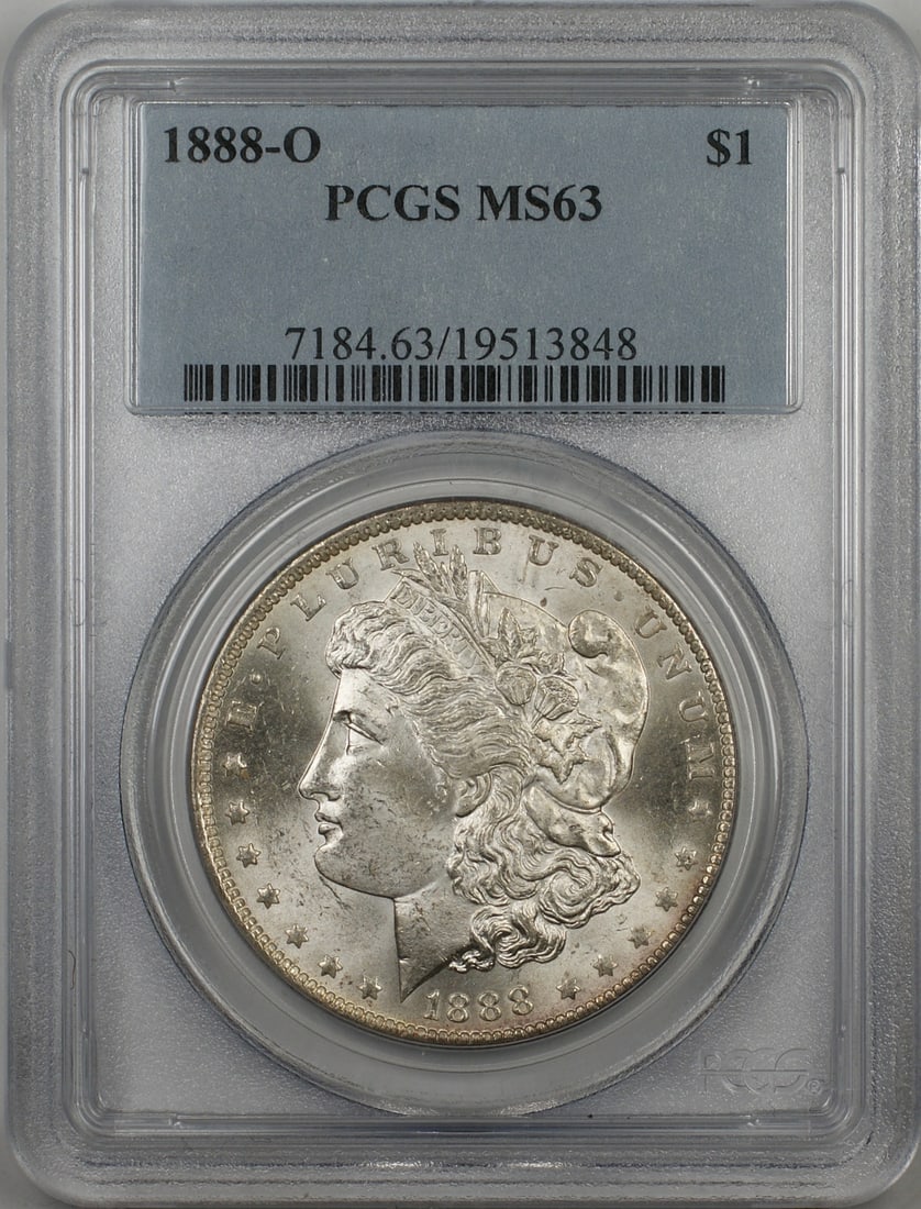 PCGS MS-63 Certified 1888-O New Orleans Morgan Dollar Silver Coin: PCGS MS-63 Certified 1888-O New Orleans Morgan Dollar Silver Coin This 1888-O Morgan Silver Dollar is certified by PCGS with a grade of MS-63, indicating better quality. Minted in New Orleans, this un