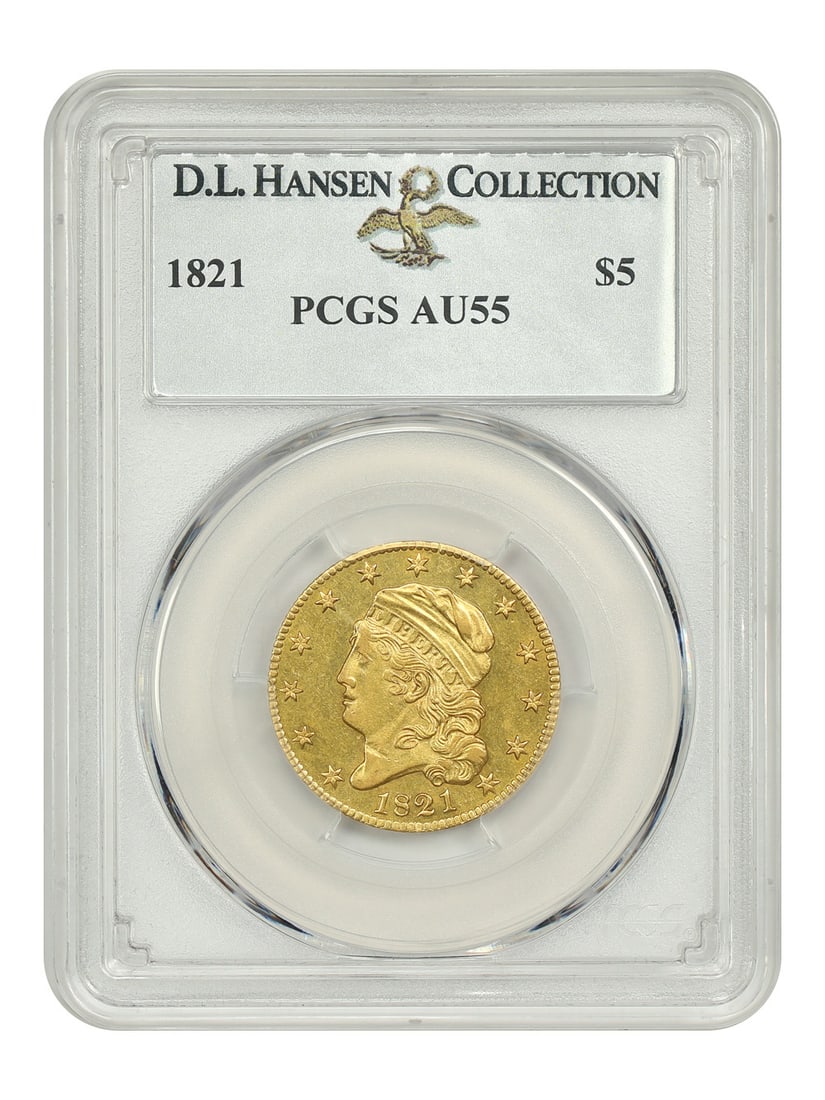 1821 Capped Bust $5 Coin PCGS AU55 Rare Historical Gold Piece: 1821 Capped Bust $5 Coin PCGS AU55 Rare Historical Gold Piece This 1821 $5 Capped Bust gold coin, certified by PCGS with a grade of AU55 (Certification Number: 84296890), is a remarkable piece of Amer