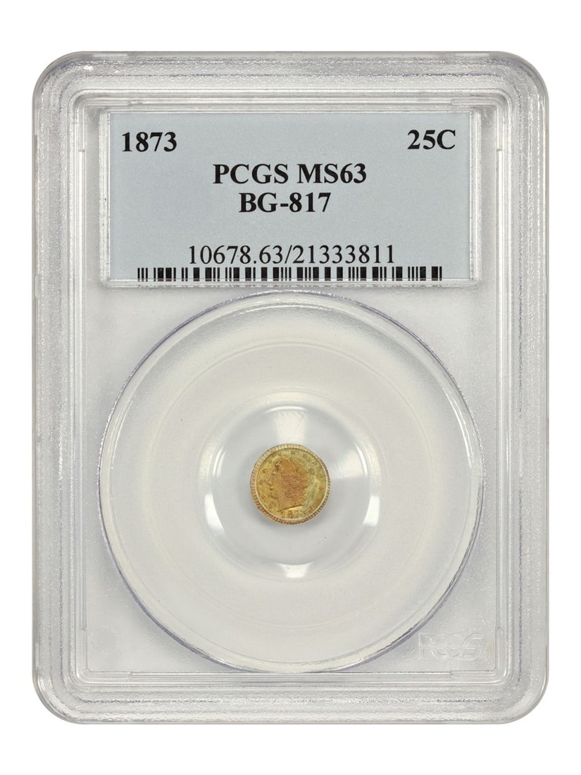 1873 California Fractional Gold 25C PCGS MS63 BG-817 Coin (1 of 4)