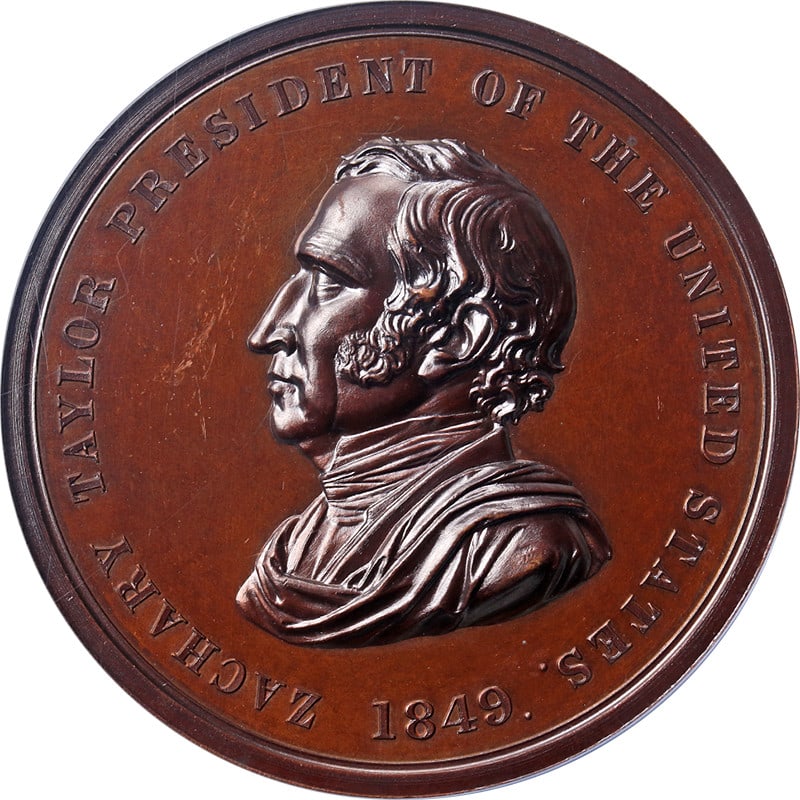 1849 Zachary Taylor Indian Peace Medal Second Reverse NGC MS63 BN 62mm: 1849 Zachary Taylor Indian Peace Medal Second Reverse NGC MS63 BN 62mm This 1849-Dated Indian Peace Medal featuring Zachary Taylor showcases exceptional eye appeal, with brilliant luster and a strong