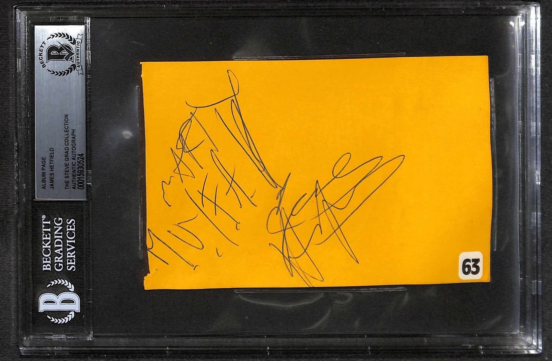 James Hetfield Charlie Benante Signed Album Page Beckett Authenticated: James Hetfield Charlie Benante Signed Album Page Beckett Authenticated This unique autographed album page features the signatures of rock legends James Hetfield and Charlie Benante. Signed in black pe