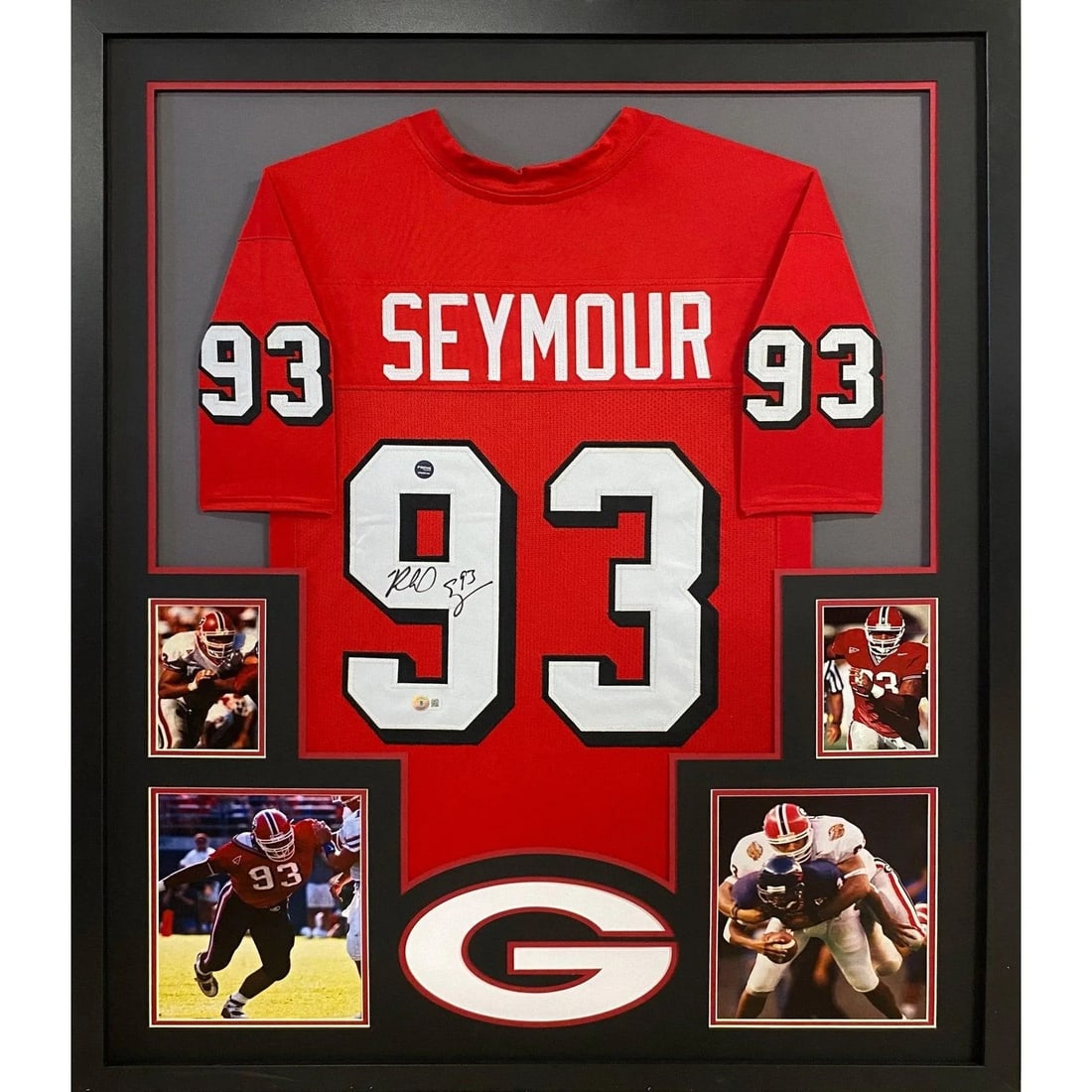 Richard Seymour Signed Framed Georgia Jersey Beckett Authenticated: Richard Seymour Signed Framed Georgia Jersey Beckett Authenticated This is an autographed Richard Seymour framed jersey, professionally authenticated by Beckett, a leading authority in sports memorabi