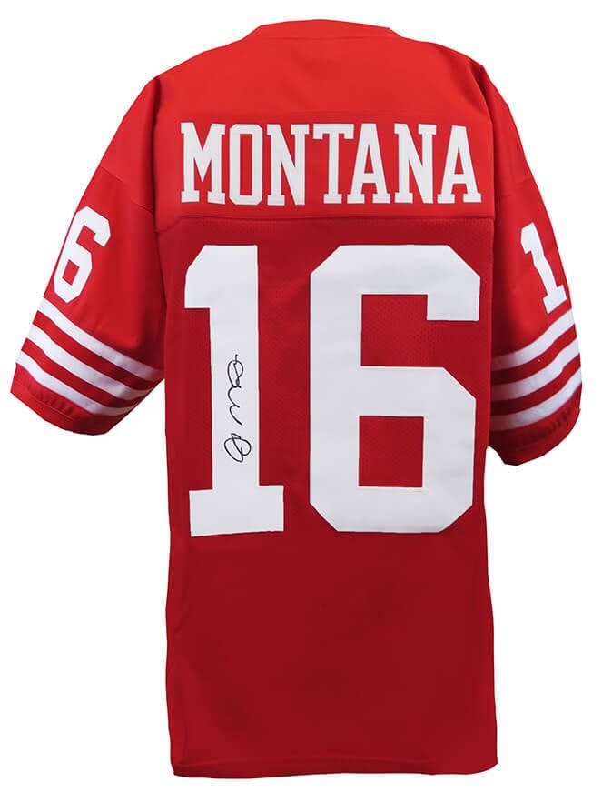 Joe Montana Signed 49ers Red Throwback Jersey with COA: Joe Montana Signed 49ers Red Throwback Jersey with COA Celebrate the legacy of football legend Joe Montana with this signed San Francisco 49ers red throwback custom football jersey. This original item