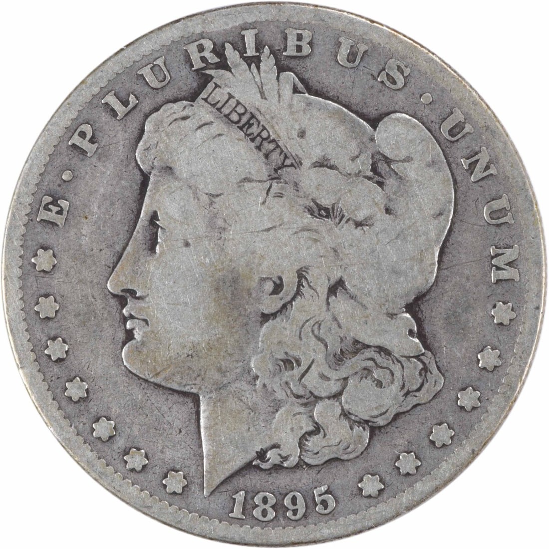 1895-S Morgan Silver Dollar 90% Silver VG Coin by George T. Morgan: 1895-S Morgan Silver Dollar 90% Silver VG Coin by George T. Morgan This 1895-S Morgan Silver Dollar is a classic collectible, featuring a design by George T. Morgan. The coin is made of 90% silver and