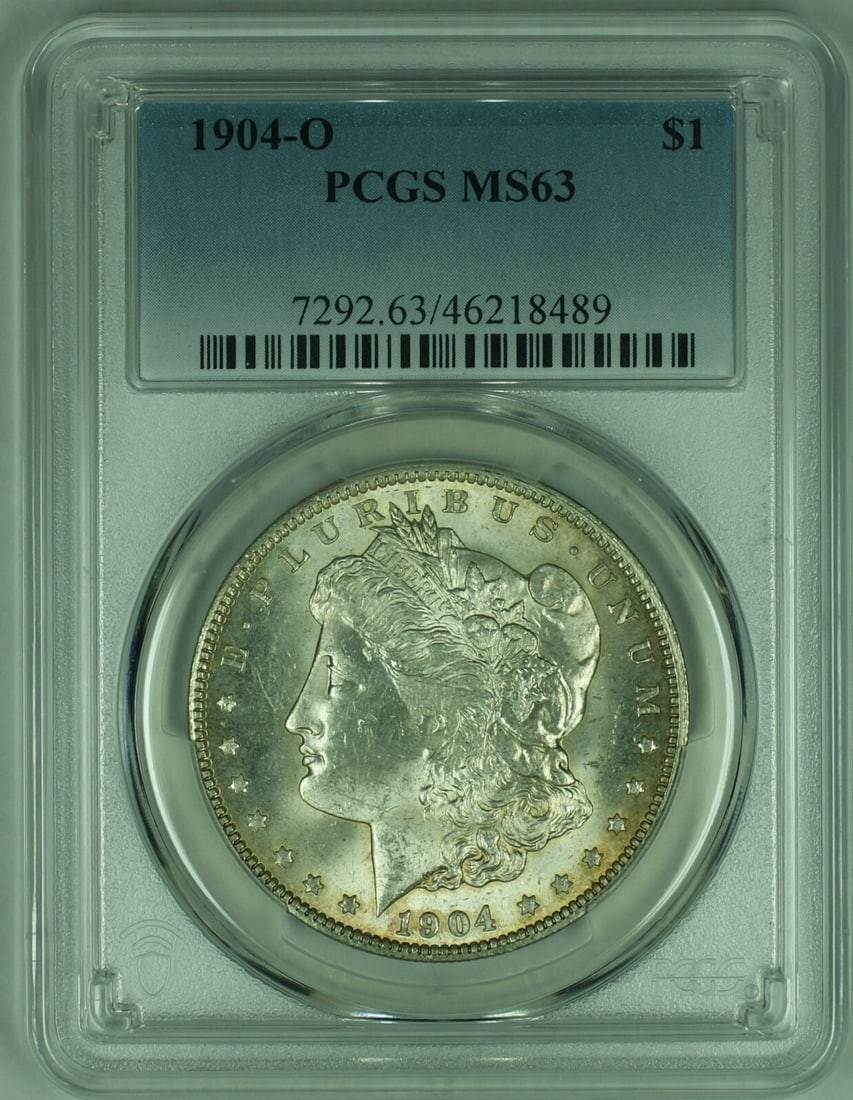 PCGS MS 63 1904-O Silver Morgan Dollar New Orleans Mint Certified: PCGS MS 63 1904-O Silver Morgan Dollar New Orleans Mint Certified This is a 1904-O Morgan Silver Dollar from the United States, certified by PCGS with a grade of MS-63. The coin is uncirculated and wa