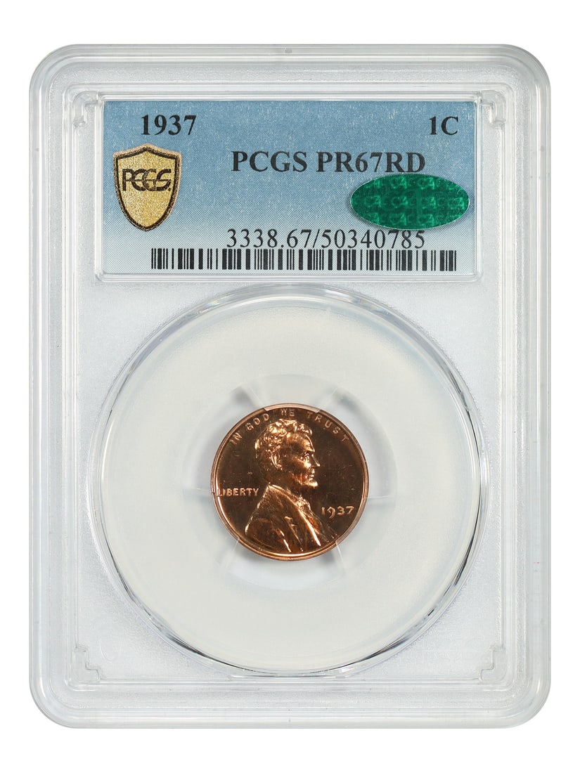 Proof 1937 Lincoln Wheat Cent 1C PCGS CAC PR67RD (1 of 4)