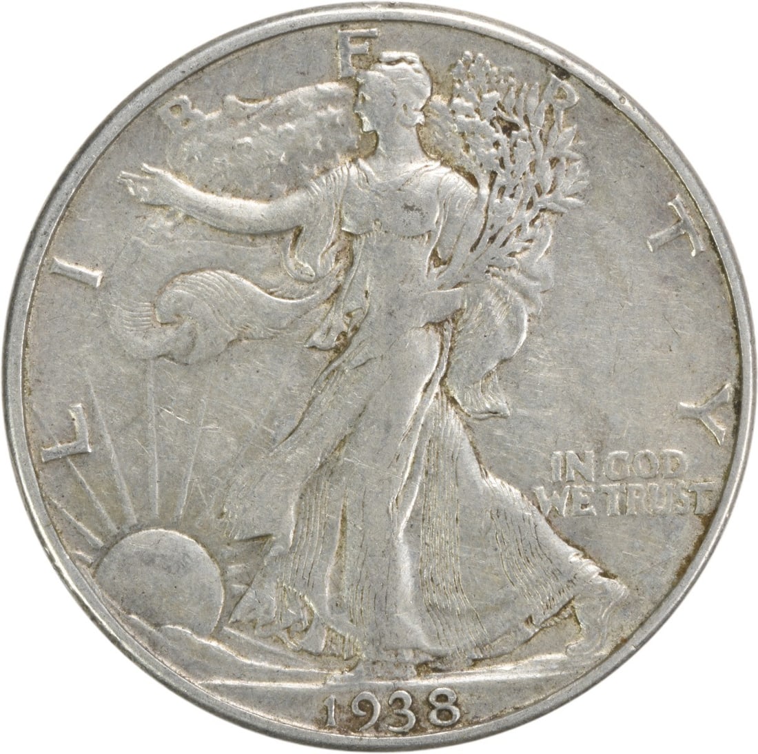 1938-D Walking Liberty Silver Half Dollar 50C Uncertified EF Coin (1 of 2)