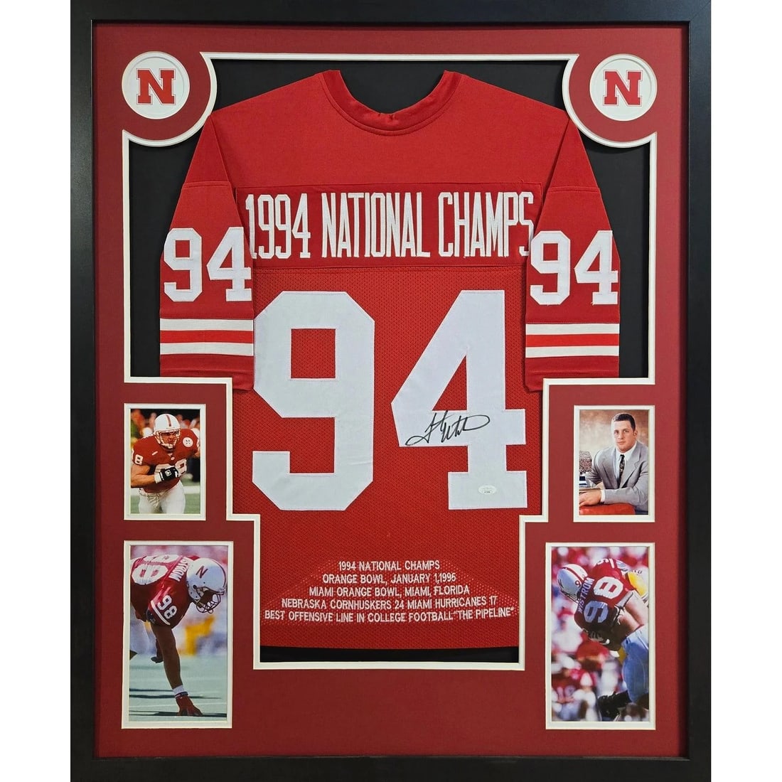 1994 Nebraska Championship Framed Jersey Signed by Grant Wistrom JSA Authenticated: 1994 Nebraska Championship Framed Jersey Signed by Grant Wistrom JSA Authenticated This autographed 1994 Nebraska National Championship framed jersey features the signature of Grant Wistrom, a key pla