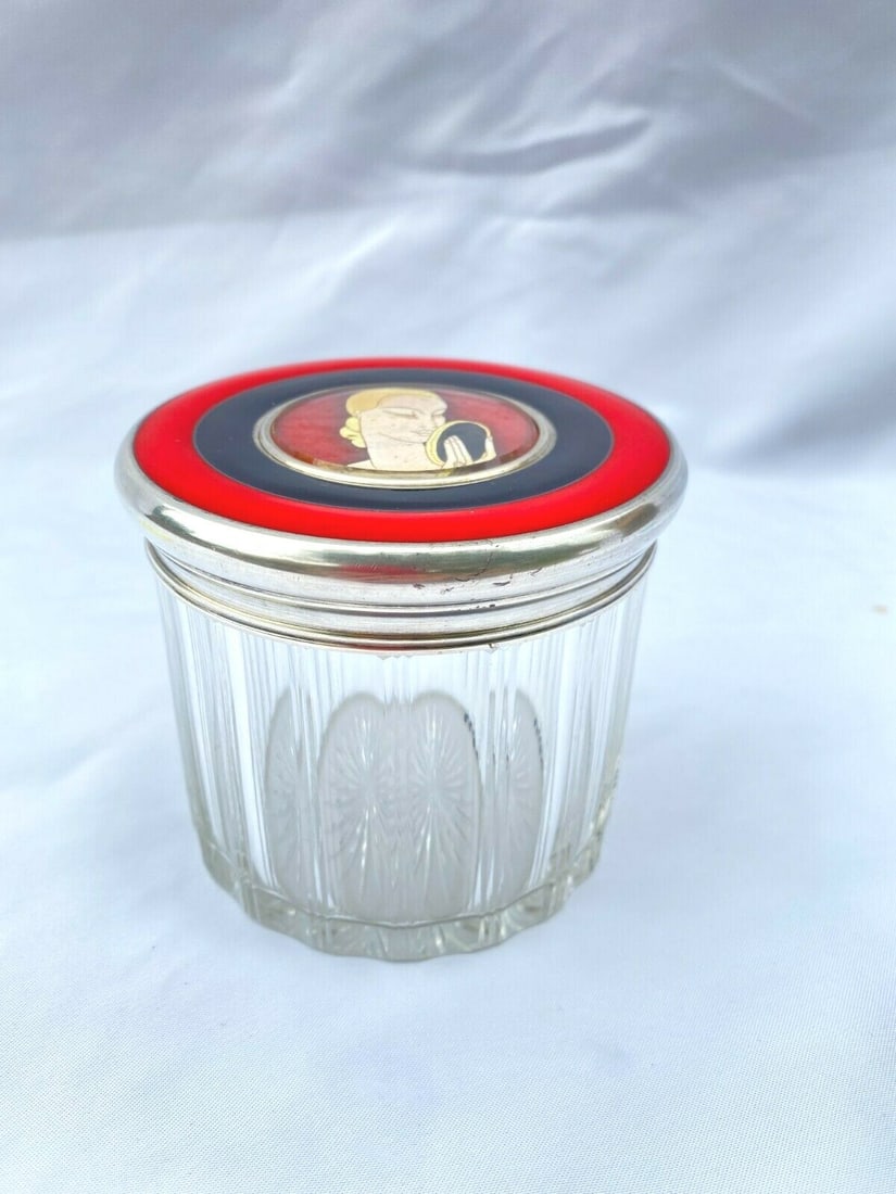 French Art Deco Sterling Silver Hand Painted Crystal Box 935: French Art Deco Sterling Silver Hand Painted Crystal Box 935 This exquisite French Art Deco box showcases a stunning combination of sterling silver and hand-painted enamel on crystal. Dating back to t