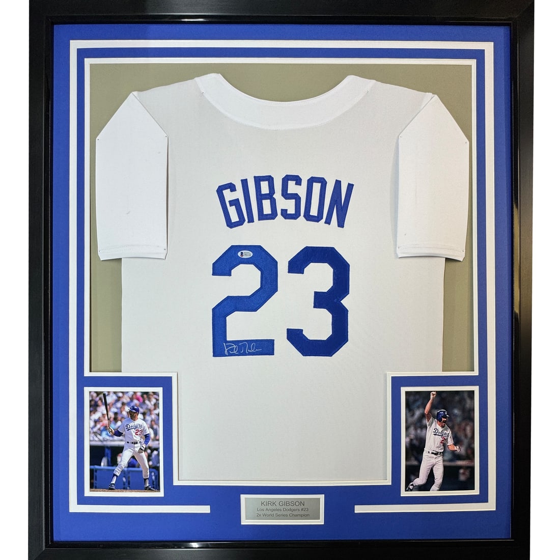 Framed Kirk Gibson Autographed Dodgers Jersey 35x39 JSA COA (1 of 2)