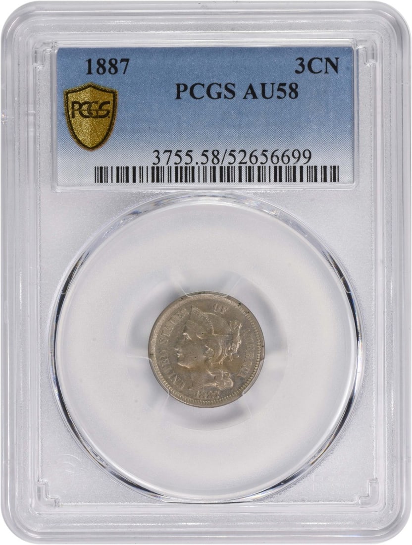 1887 Three Cent Nickel AU58 PCGS Certified Philadelphia Mint (1 of 4)