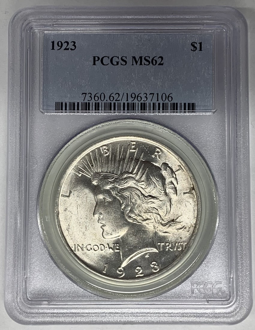 PCGS Graded 1923 Peace Dollar Silver Coin MS 62 Uncirculated (1 of 2)